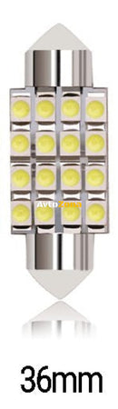 LED Лед Диодни Крушки 16 SMD 5050 36мм 12V Бяла Светлина - Avtozona