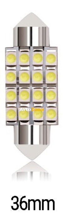 LED Лед Диодни Крушки 16 SMD 5050 36мм 12V Бяла Светлина - Avtozona