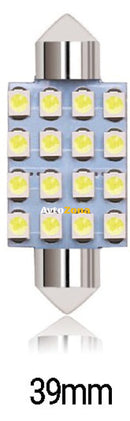 LED Лед Диодни Крушки 16 SMD 5050 39мм 12V Бяла Светлина - Avtozona