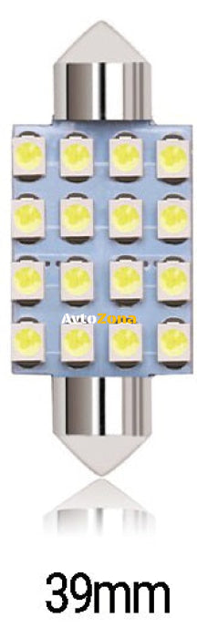 LED Лед Диодни Крушки 16 SMD 5050 39мм 12V Бяла Светлина - Avtozona
