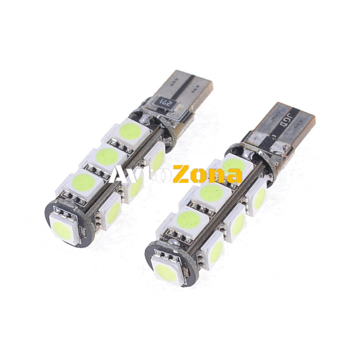 LED Лед Диодни Крушки За Габарит Т10 W5W 13 SMD 12V Зелена Canbus - Error free Без грешки - Avtozona