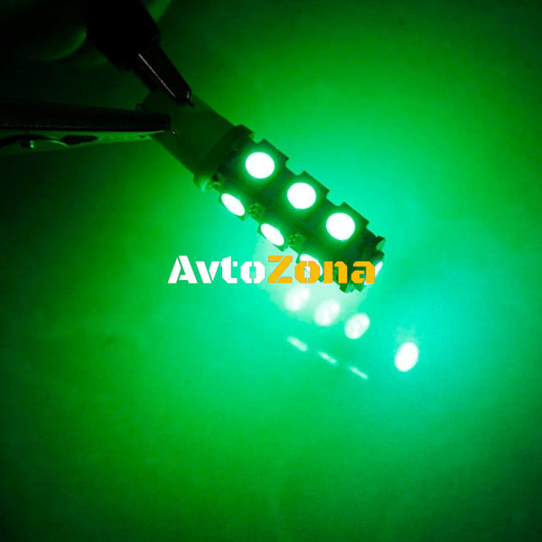 LED Лед Диодни Крушки За Габарит Т10 W5W 13 SMD 12V Зелена Canbus - Error free Без грешки - Avtozona