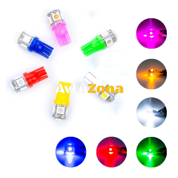 LED Лед Диодни Крушки За Габарит Т10 W5W 5 SMD 12V 6 Цвята Светлина - Avtozona