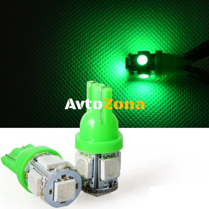 LED Лед Диодни Крушки За Габарит Т10 W5W 5 SMD 12V 6 Цвята Светлина - Avtozona