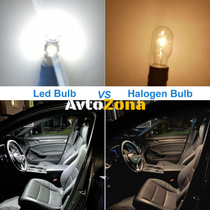 LED Лед Диодни Крушки За Габарит Т10 W5W 5 SMD 12V Бяла Светлина - Avtozona