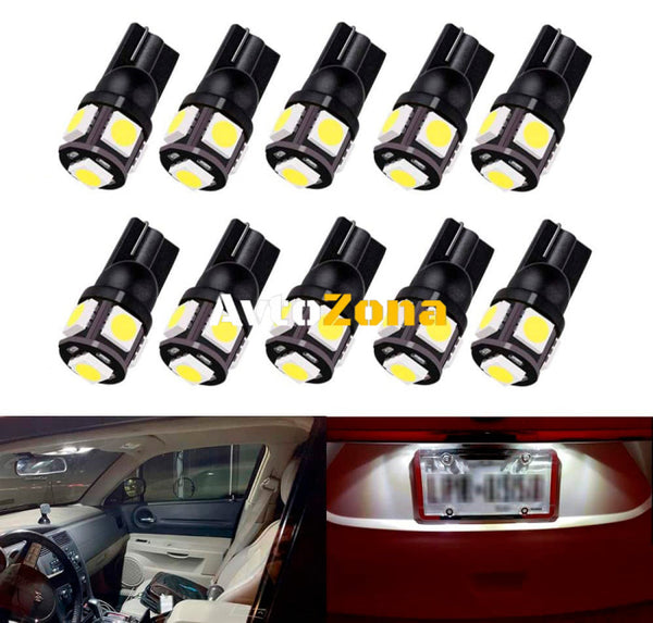 LED Лед Диодни Крушки За Габарит Т10 W5W 5 SMD 12V Бяла Светлина - Avtozona