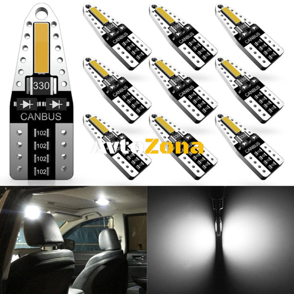 LED Лед Диодни Крушки За Габарит Т10 W5W Canbus 12V Бяла Светлина - Avtozona