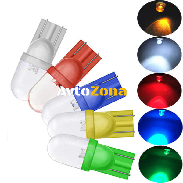 LED Лед Диодни Крушки За Табло Габарит Т10 W5W 1X LED 12V 5 Цвята Светлина - Avtozona