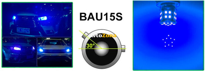 LED Лед Крушки 18 SMD Асиметрични Разминати пинове (150°) Offset 1156 BAU15S 12V Синя Светлина - Avtozona