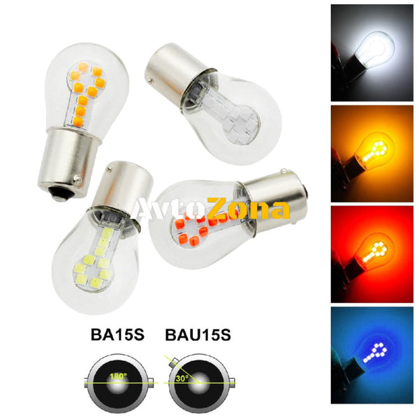 LED Лед Крушки 18 SMD BA15S 1156 (P21W) BAU15S 1156 (PY21W) 12V - 24V Бяла Оранжева Червена Синя Светлина - Avtozona