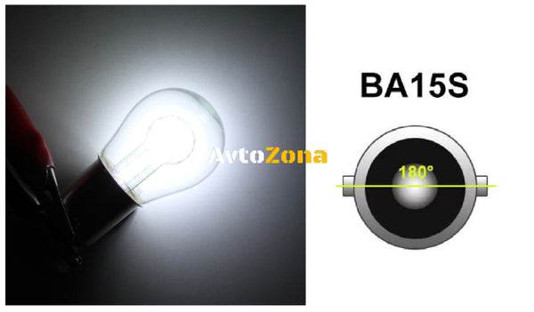 LED Лед Крушки 18 SMD BA15S 1156 (P21W) Срещуположни пинове (180°) Opposite 12V Бяла Светлина - Avtozona