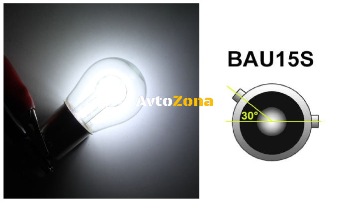 LED Лед Крушки 18 SMD BAU15S 1156 (PY21W) Асиметрични Разминати пинове (150°) Offset 24V Бяла Светлина - Avtozona