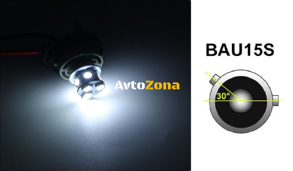 LED Лед Крушки 22 SMD BA15S 1156 (P21W) Асиметрични Разминати пинове (150°) Offset 12V Бяла Светлина - Avtozona