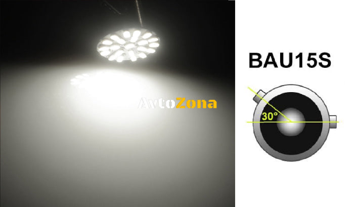 LED Лед Крушки 22 SMD BA15S 1156 (P21W) Асиметрични Разминати пинове (150°) Offset 24V Бяла Светлина - Avtozona