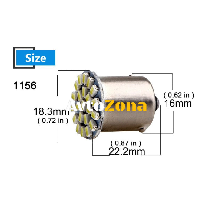 LED Лед Крушки 22 SMD BA15S 1156 (P21W) BAU15S 1156 (PY21W) 12V - 24V Бяла Оранжева Червена Синя Светлина - Avtozona