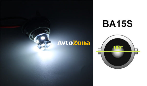 LED Лед Крушки 22 SMD BA15S 1156 (P21W) Срещуположни пинове (180°) Opposite 12V Бяла Светлина - Avtozona