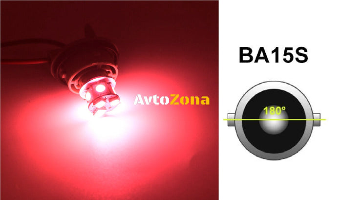 LED Лед Крушки 22 SMD BA15S 1156 (P21W) Срещуположни пинове (180°) Opposite 12V Червена Светлина - Avtozona