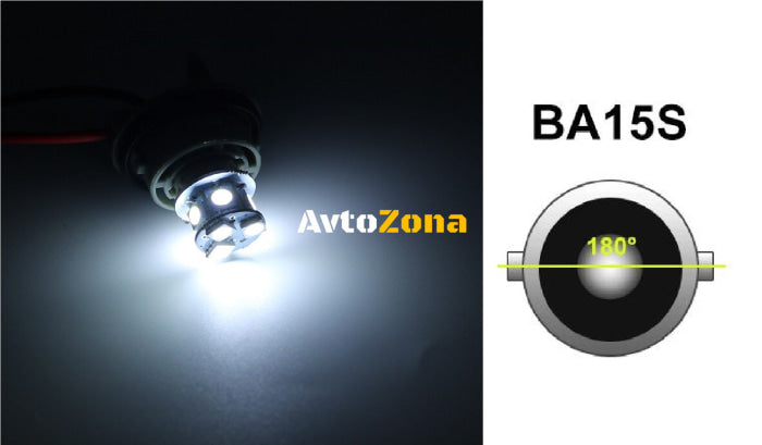 LED Лед Крушки 22 SMD BA15S 1156 (P21W) Срещуположни пинове (180°) Opposite 24V Бяла Светлина - Avtozona