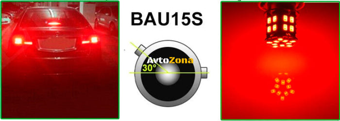 LED Лед Крушки 30 SMD Асиметрични Разминати пинове (150°) Offset 1156 BAU15S 12V Червена Светлина - Avtozona