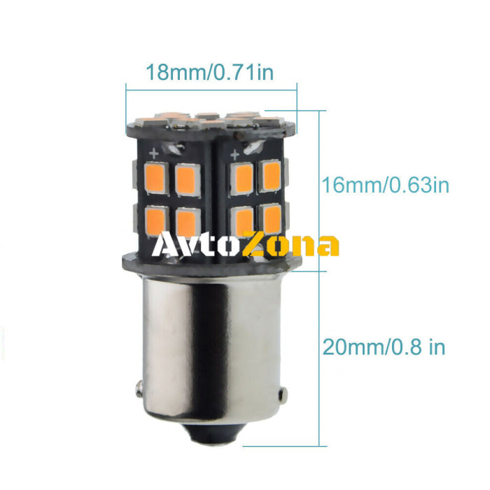 LED Лед Крушки 30 SMD BA15S 1156 (P21W) BAU15S 1156 (PY21W) 12V - 24V Бяла Оранжева Червена Синя Светлина Canbus - Avtozona