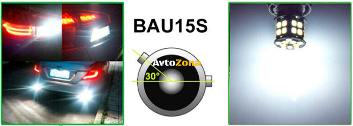 LED Лед Крушки 30 SMD BAU15S 1156 (PY21W) Асиметрични Разминати пинове (150°) Offset 24V Бяла Светлина - Avtozona