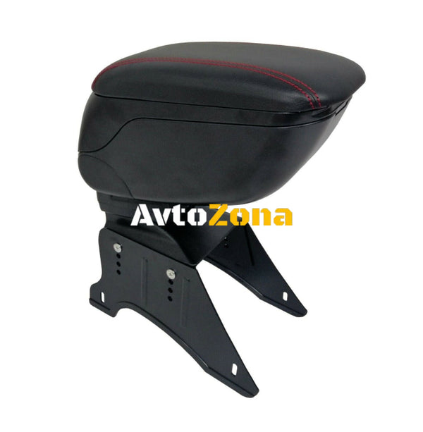 Луксозен Черен Подлакътник Черна Кожа с Червен Шев Универсален с Планки и Слайдер - Avtozona