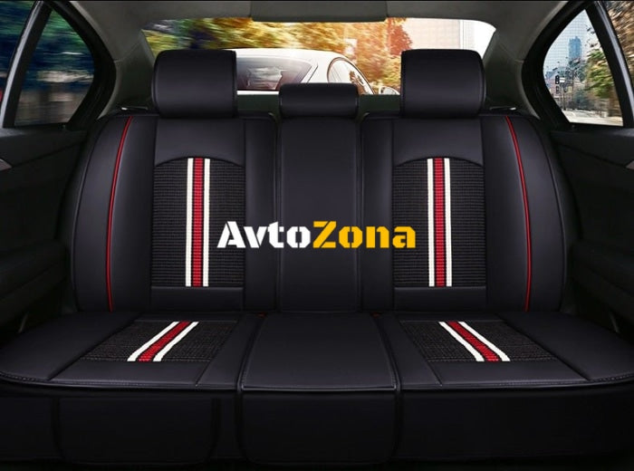 Луксозни калъфи за седалки Комплект Черна Кожена универсална тапицерия - Avtozona
