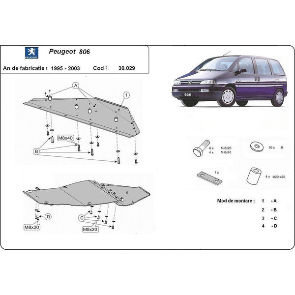 Метална кора под двигател и скоростна кутия PEUGEOT 806 от 1994 до 2002 - Avtozona