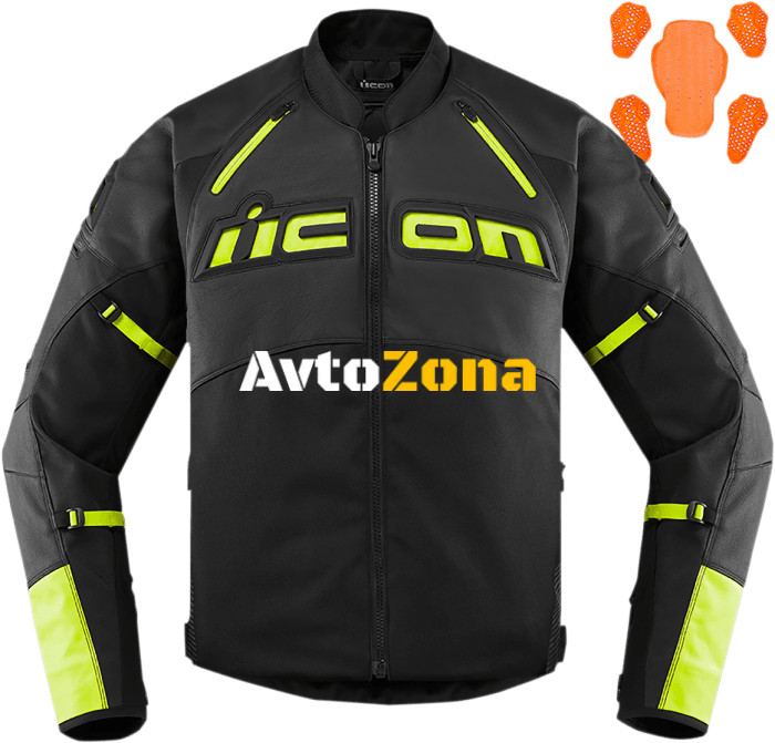 Мото яке ICON CONTRA2 LEATHER HI-VIZ - Avtozona