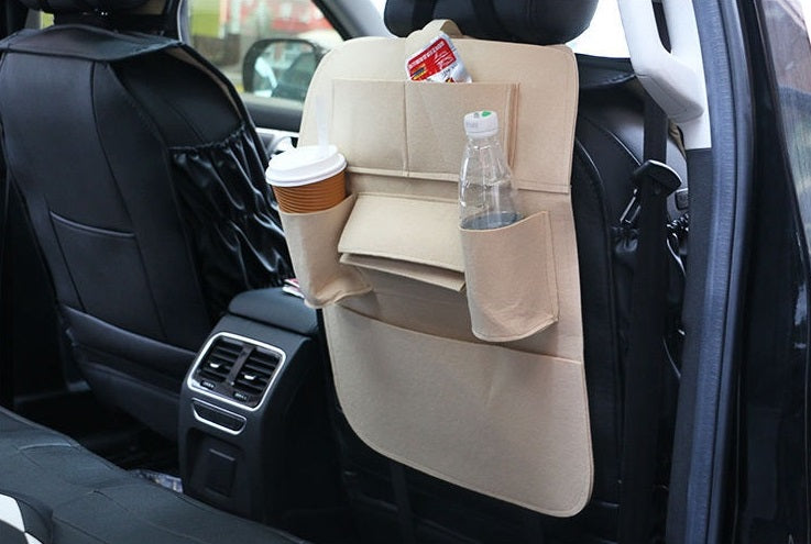 Мултифункционален органайзер за задната част на предна седалка на автомобил Бежов с 6 джоба - Avtozona