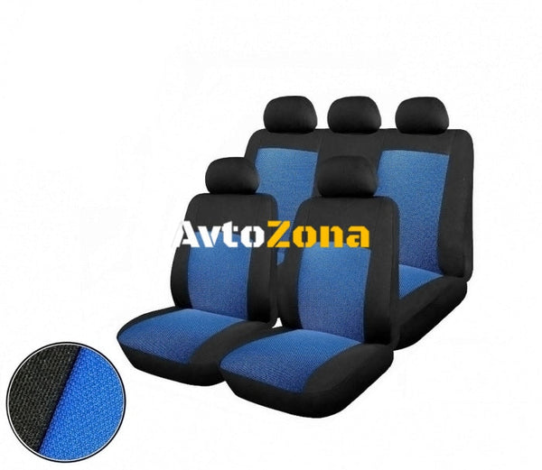 Пълен комплект калъфи / тапицерия - специално ушити за Dacia Logan - пасват перфектно на салона - черно и синьо - Avtozona