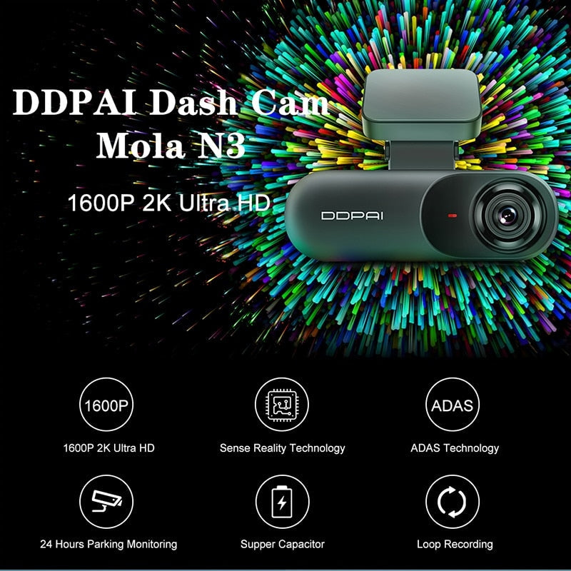 Разопакован Видеорегистратор Xiaomi DDPAI Dash Cam Mola N3 1600P HD 2K GPS Wifi - Avtozona