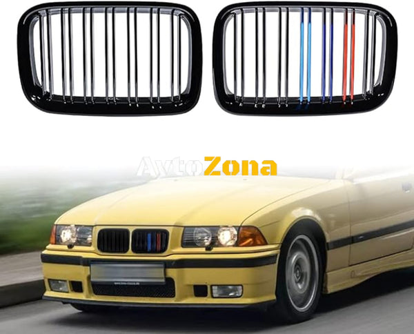 Решетки за BMW E36 (1991-1996) - двойни ребра с M-цветове - Avtozona