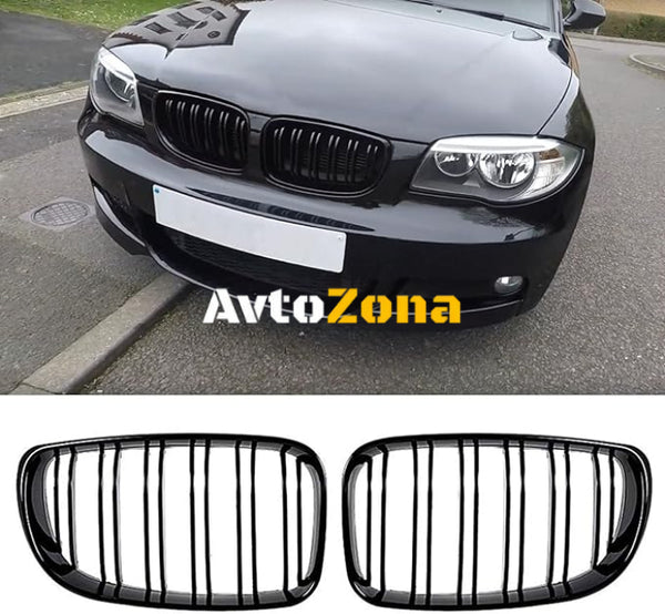 Решетки за BMW E87 (2007-2011) с двойни ребра M1 - Гланцово черни - Avtozona