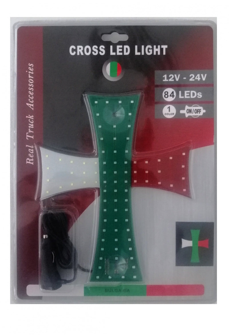 Сетодиоден светещ кръст бяло-зелено-червено BG Bulgaria флаг знаме България 84 LED ЛЕД 12V -24V 245 x 200 mm - Avtozona