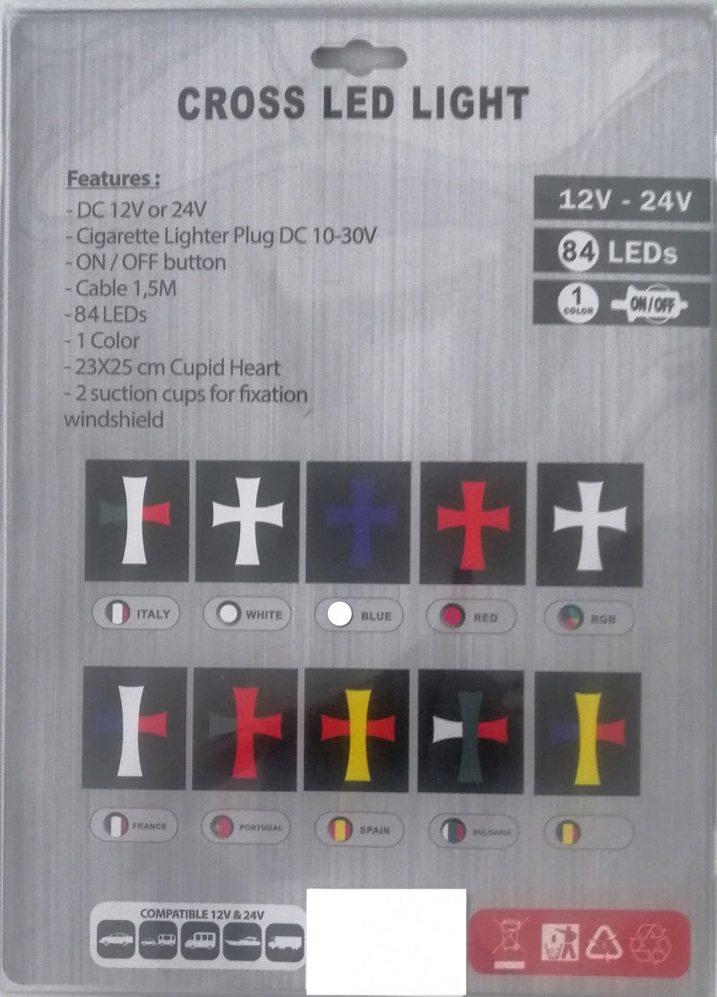 Сетодиоден светещ кръст многоцветн RGB 84 LED ЛЕД 12V -24V 245 x 200 mm - Avtozona