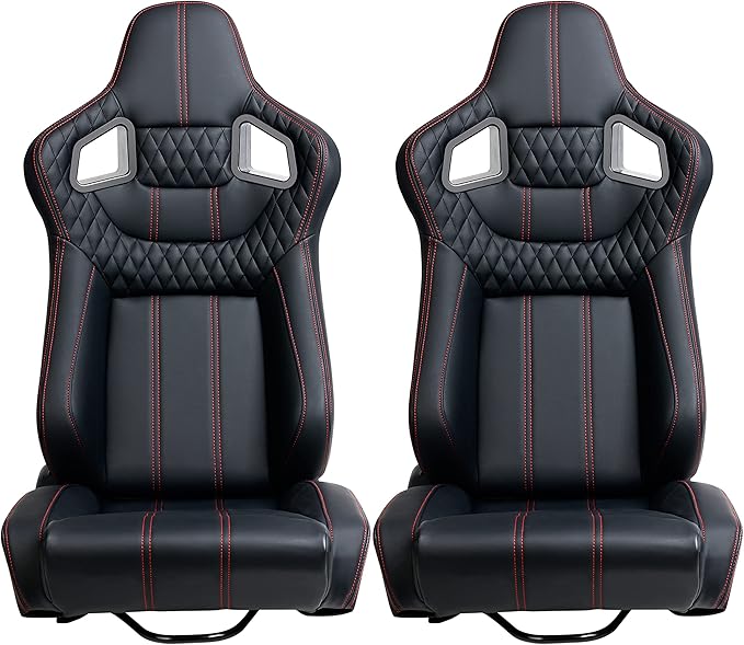 Спортни седалки – Черни с червен шев 2бр. в к-т - Avtozona