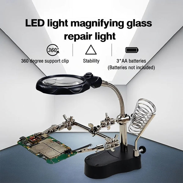 Стойка за поялник с LED лупа и щипки за лесно запояване - Avtozona