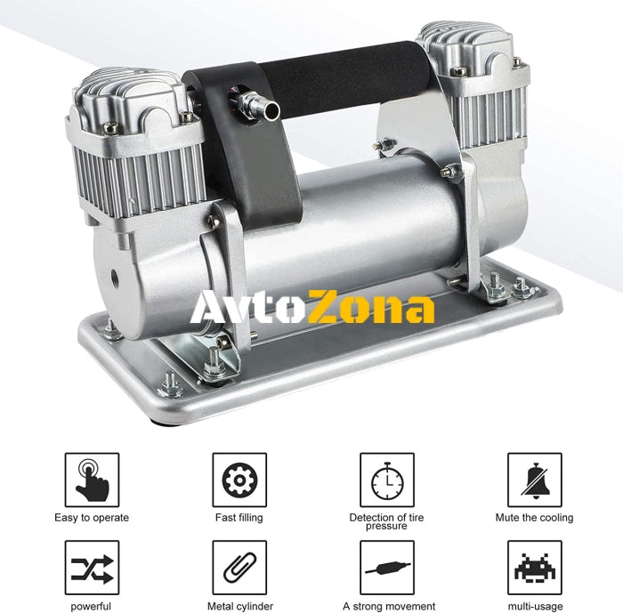 Супер мощен компресор за помпане на гуми 12V 45Amp подходящ за бусове джипове 4x4 ATV автомобили скутери велосипеди и др. - Avtozona