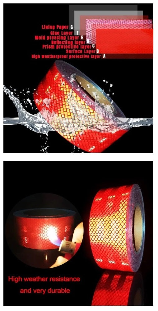 Светлоотразителна рефлекторна самозалепваща се лента фолио с висока фотометрична мощност 45,7 m x 5,5 cm червенa - Avtozona