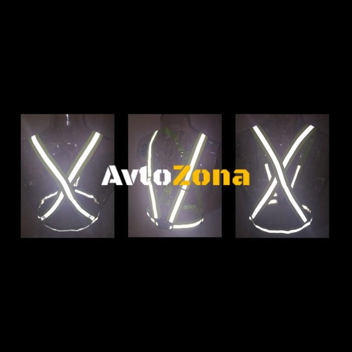 Светлоотразителни тиранти HQWear Сигнален колан с рефлексни ленти Еластичен Черен - Avtozona