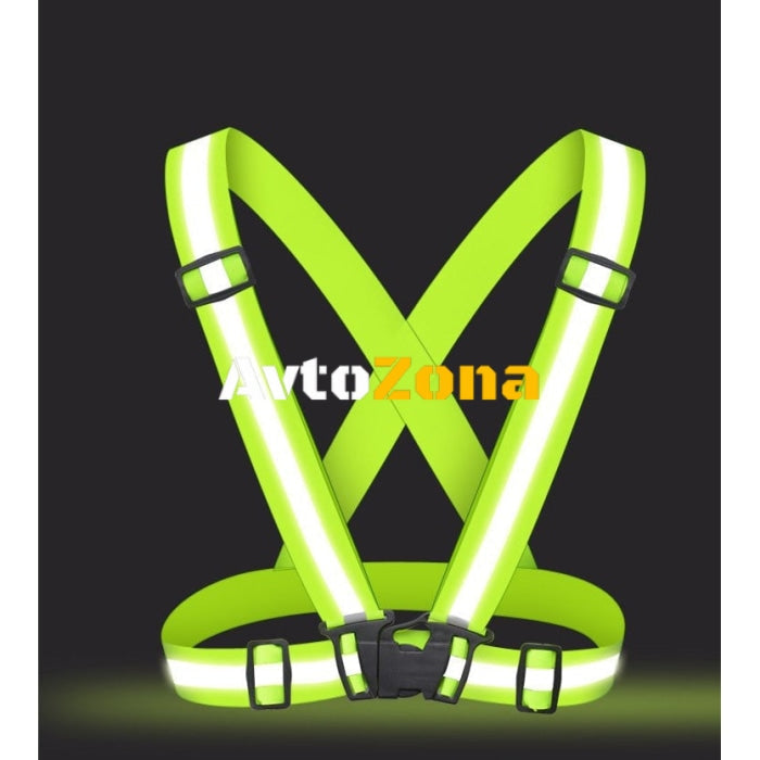 Светлоотразителни тиранти HQWear Сигнален колан с рефлексни ленти Еластичен Зелен - Avtozona