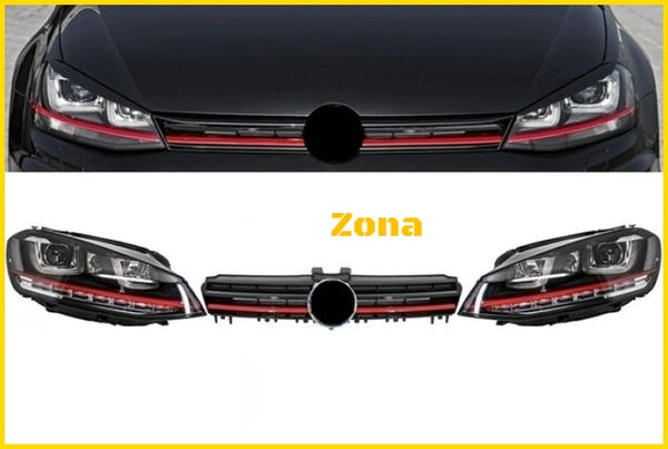 Тунинг решетка с фарове за VW Golf 7 VII (2012-2017) червени R20 GTI Look - Avtozona