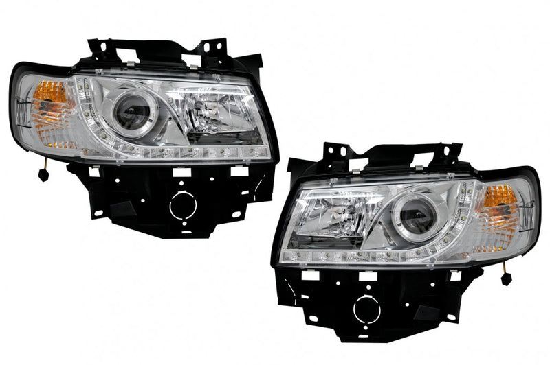 Тунинг LED DRL Chrome Фарове за VW T4 Transporter Long Nose (1996-2003) - Avtozona