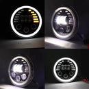 Универсален 7 инча 18см ЛЕД LED фар лампа халоген 12V-24V къси/дълги с DRL дневни светлини мигач бяло-жълто 7000lm за АТВ джип мотоциклет