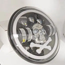 Универсален 7 инча 18см ЛЕД LED фар халоген 12V-24V къси/дълги с DRL дневни светлини мигач бяло-жълто и череп с RGB подсветка с 6 различни