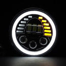 Универсален 7 инча 18см ЛЕД LED фар лампа халоген 12V-24V къси/дълги с DRL дневни светлини мигач бяло-жълто 7000lm за АТВ джип мотоциклет