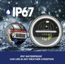 Универсален 7 инча 18см ЛЕД LED фар лампа халоген 12V-24V къси/дълги с DRL дневни светлини мигач бяло-жълто 7500lm за АТВ джип мотоциклет