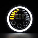 Универсален 7 инча 18см ЛЕД LED фар лампа халоген 12V-24V къси/дълги с DRL дневни светлини мигач бяло-жълто 7000lm за АТВ джип мотоциклет