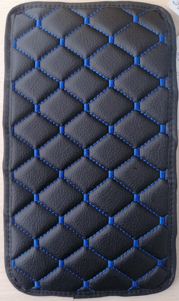 Универсален кожен калъф подложка за подлакътник на автомобил 29 cm x 17 cm черно със син шев - Avtozona